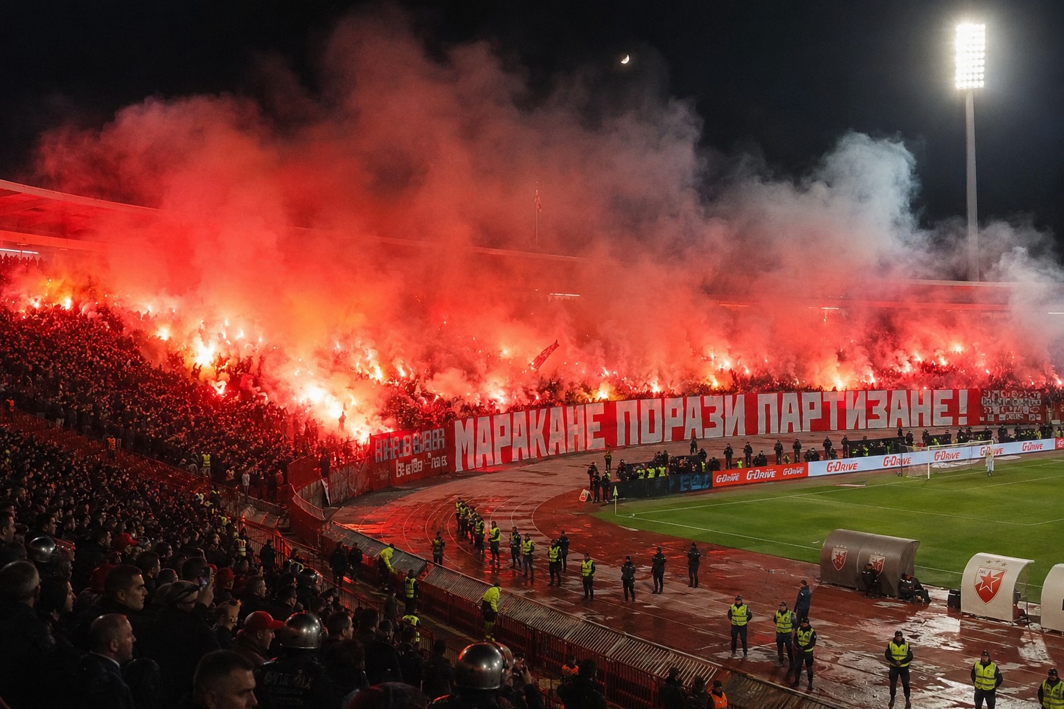 Fans at the Eternal Derby between Crvena Zvezda and Partizan in Belgrade